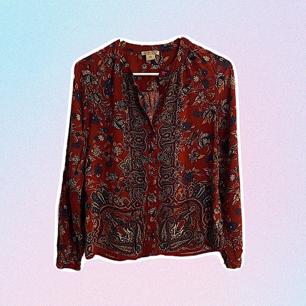 Lucky Brand • Burgundy & Multi-Color Floral Print Button Down Shirt ♥️ - Picture 10 of 10